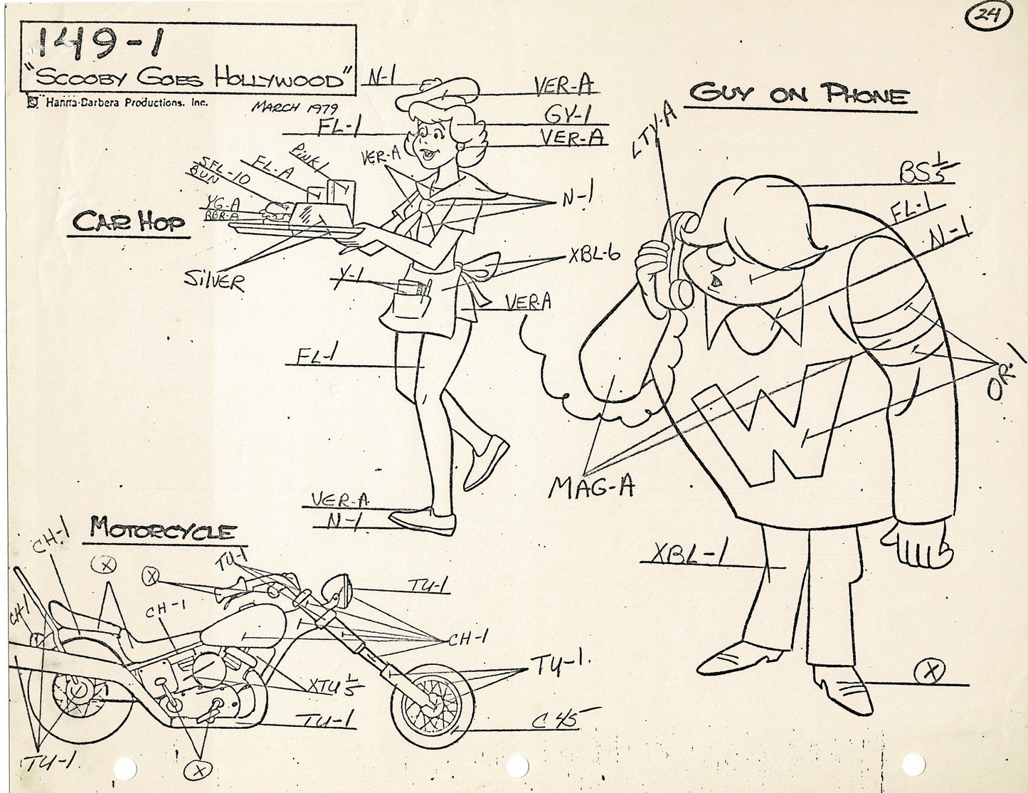 Scooby-Doo and Shaggy 1979 Production Model Sheet Copy Lot of 11 Pages from Hanna Barbera's Scooby Goes Hollywood