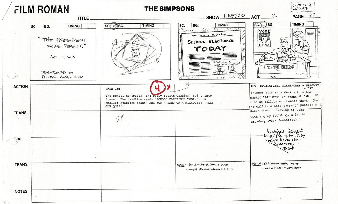 The Simpsons Production Animation Storyboard Copy Fox 2003 DS-01
