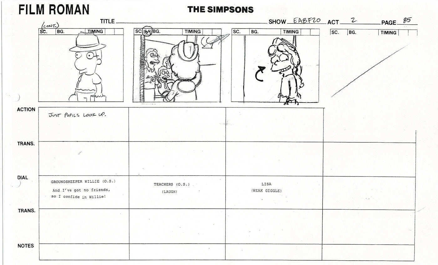 The Simpsons Production Animation Storyboard Copy Fox 2003 DS-18