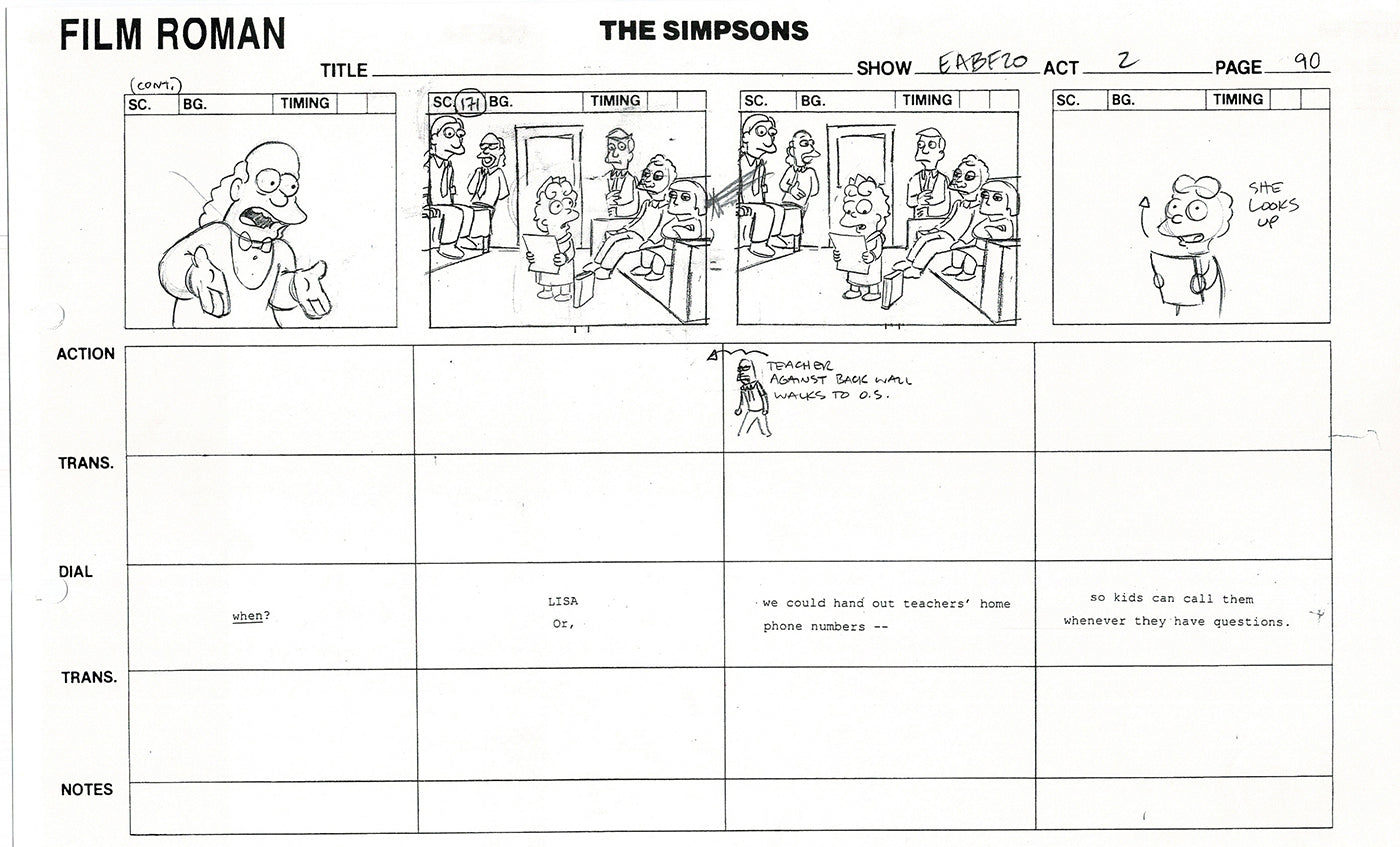 The Simpsons Production Animation Storyboard Copy Fox 2003 DS-23
