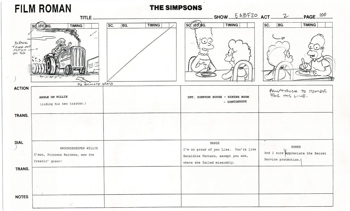 The Simpsons Production Animation Storyboard Copy Fox 2003 DS-27