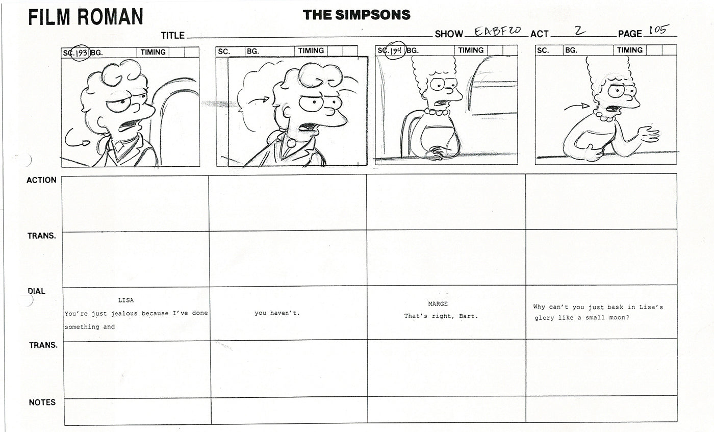 The Simpsons Production Animation Storyboard Copy Fox 2003 DS-32