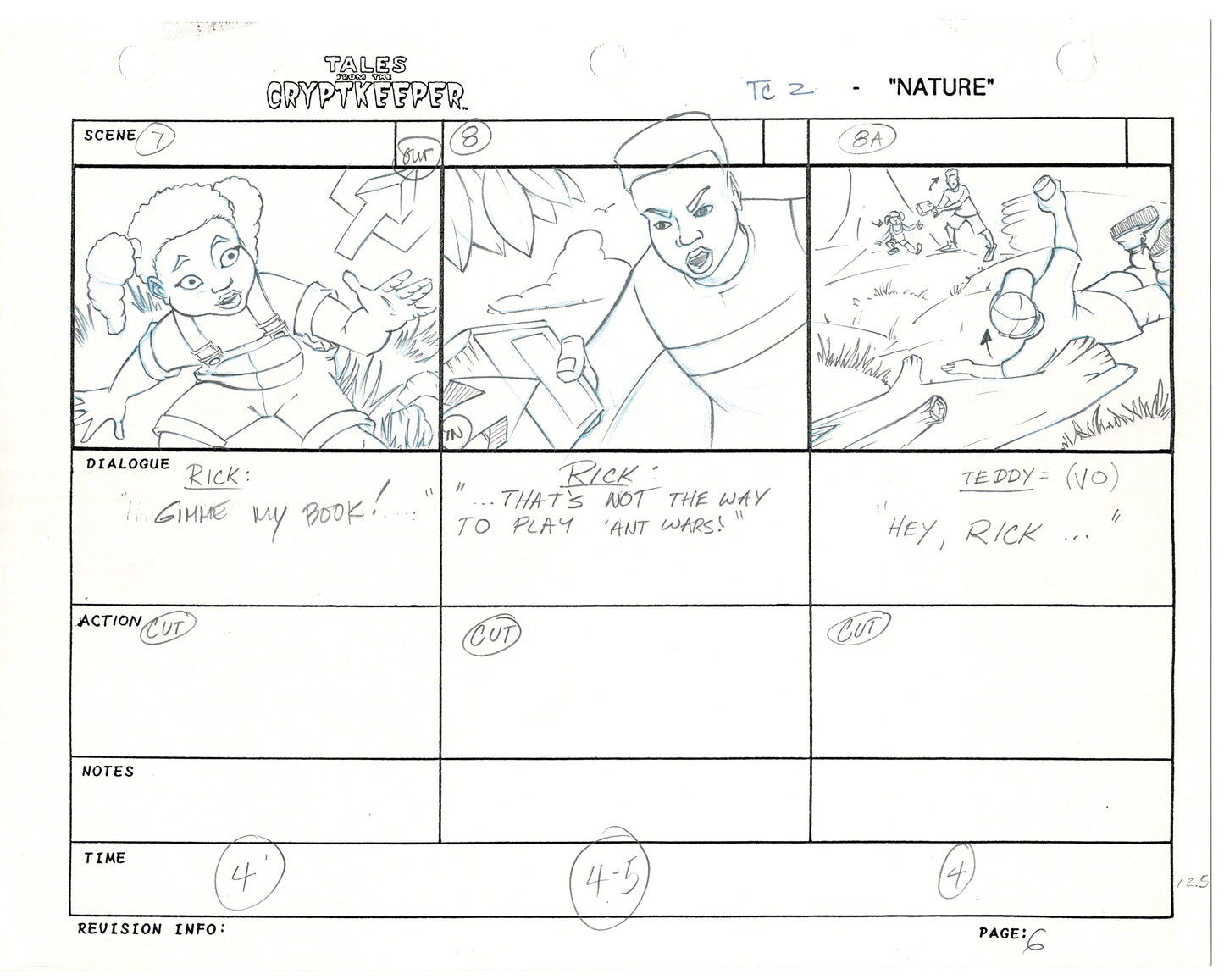 Tales From The Cryptkeeper 2 LOT Hand-Drawn Storyboards Nelvana 1993 B003-004