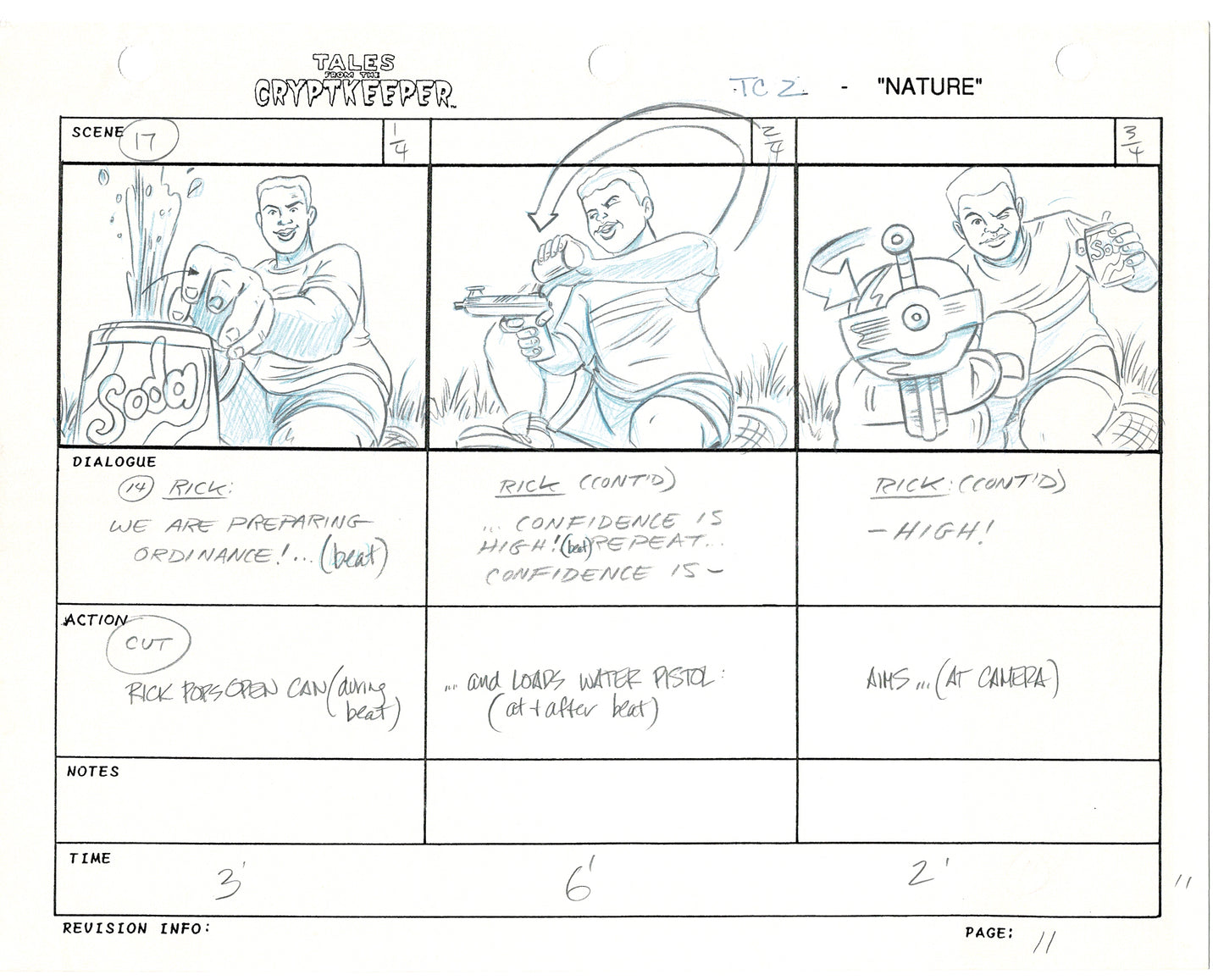 Tales From The Cryptkeeper 2 LOT Hand-Drawn Storyboards Nelvana 1993 B007-008