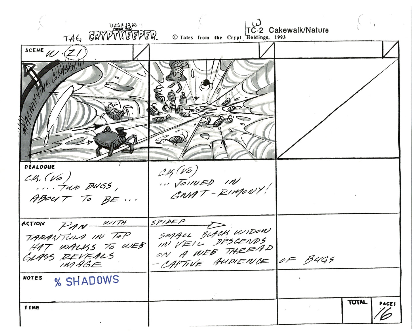 Tales From The Cryptkeeper Production Hand-Drawn Storyboard Nelvana 1993 A-20