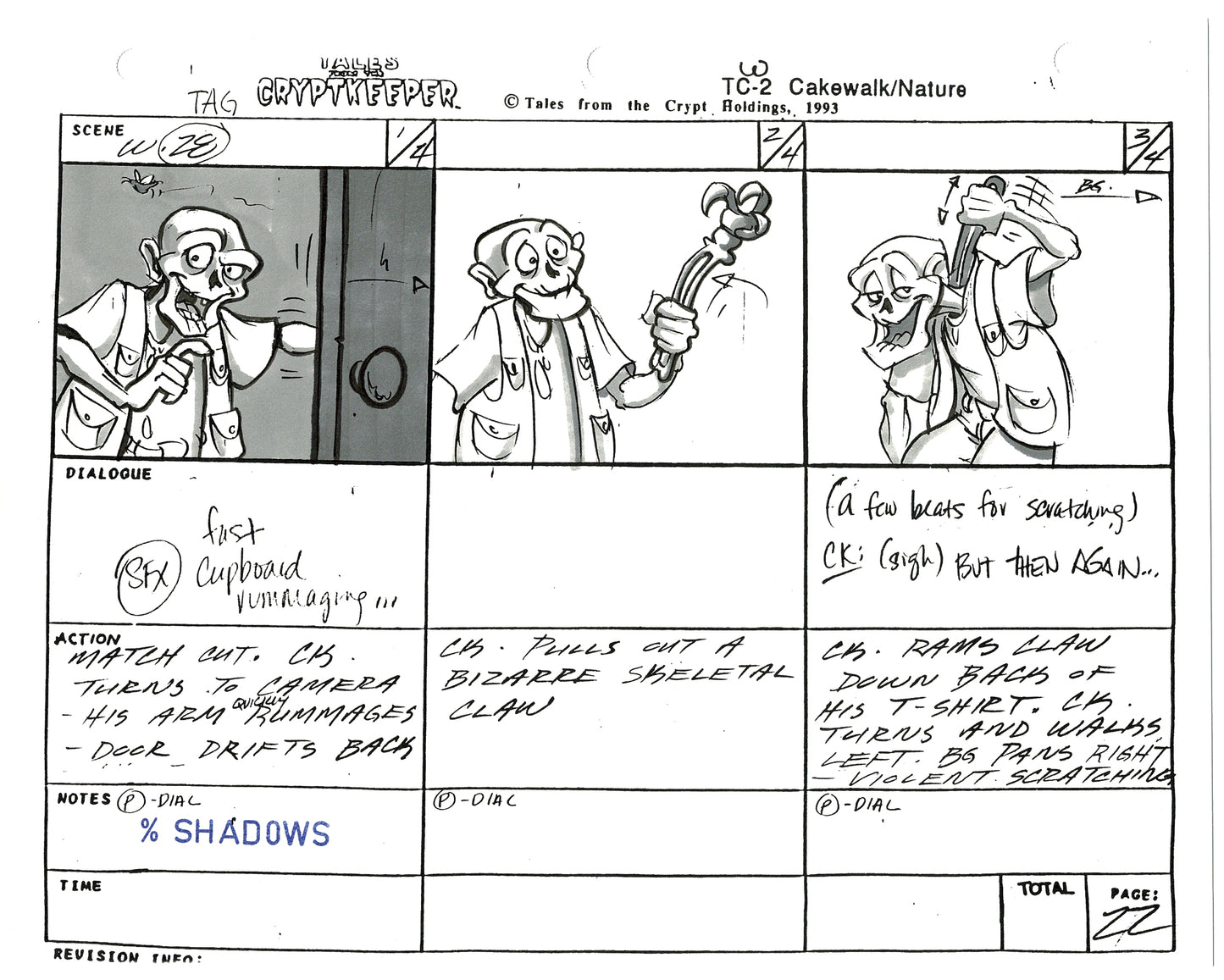 Tales From The Cryptkeeper Production Hand-Drawn Storyboard Nelvana 1993 A-24