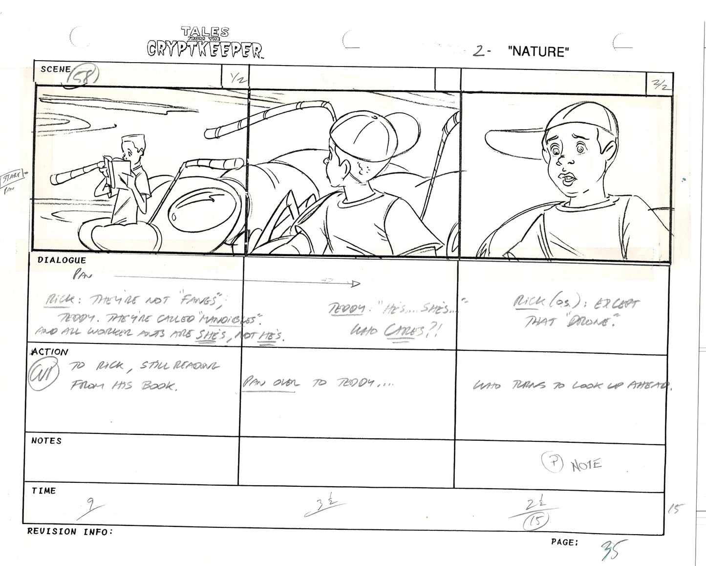 Tales From The Cryptkeeper 2 LOT Hand-Drawn Storyboards Nelvana 1993 B034-035