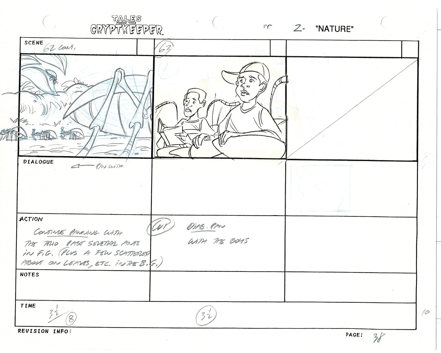 Tales From The Cryptkeeper 2 LOT Hand-Drawn Storyboards Nelvana 1993 B038-039