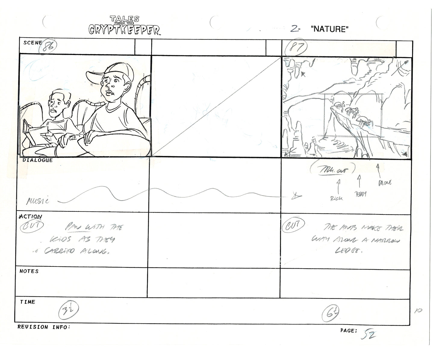 Tales From The Cryptkeeper 2 LOT Hand-Drawn Storyboards Nelvana 1993 C052-053