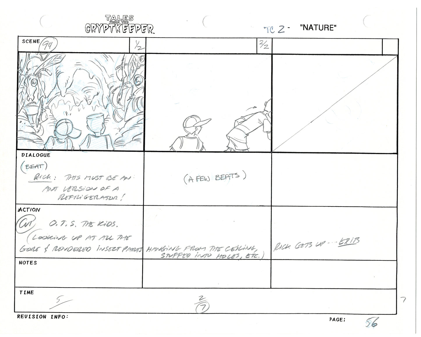 Tales From The Cryptkeeper 2 LOT Hand-Drawn Storyboards Nelvana 1993 C056-057