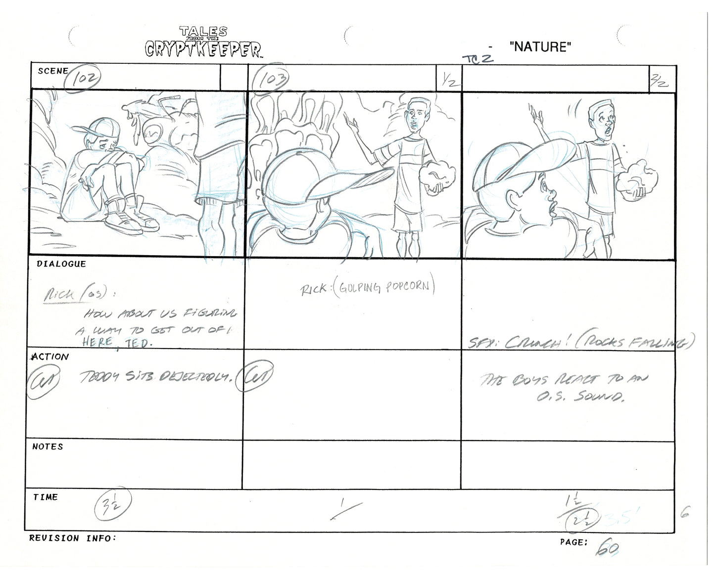 Tales From The Cryptkeeper 2 LOT Hand-Drawn Storyboards Nelvana 1993 C060-061