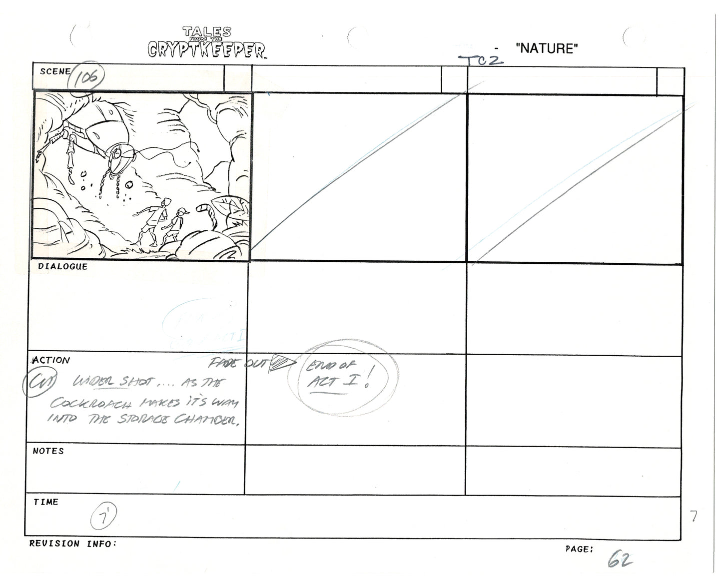 Tales From The Cryptkeeper 2 LOT Hand-Drawn Storyboards Nelvana 1993 C062-063