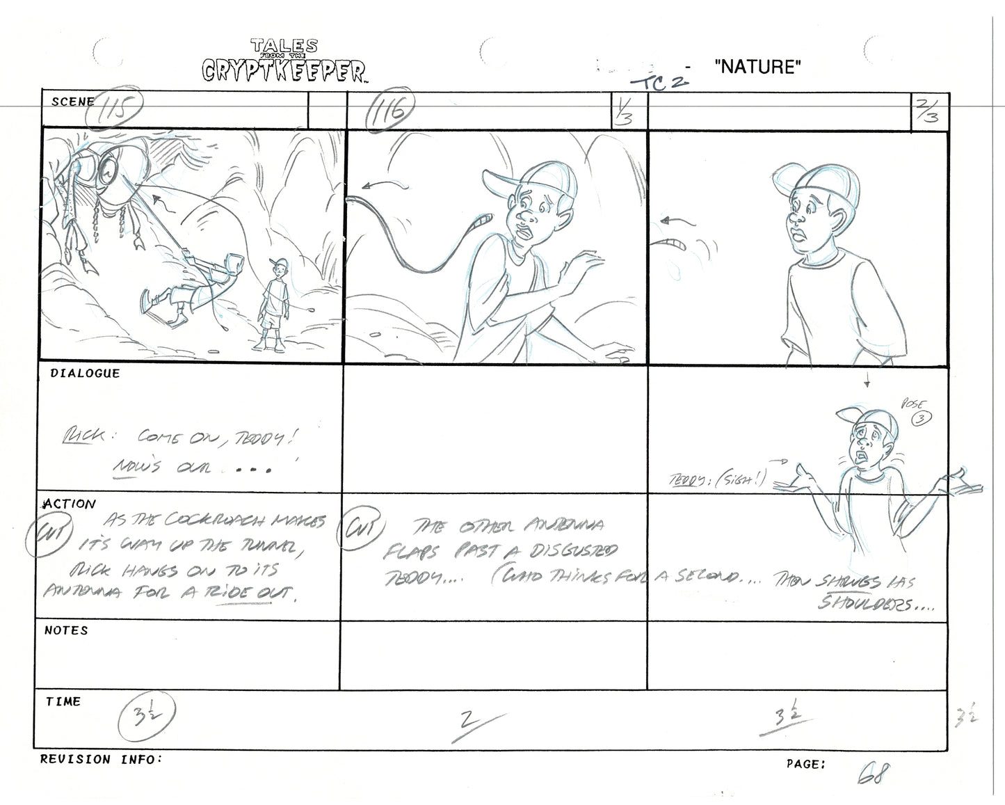 Tales From The Cryptkeeper 2 LOT Hand-Drawn Storyboards Nelvana 1993 C068-069