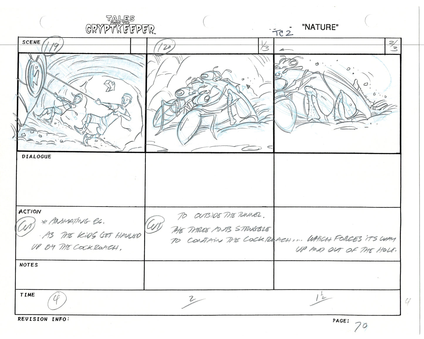Tales From The Cryptkeeper 2 LOT Hand-Drawn Storyboards Nelvana 1993 C070-071