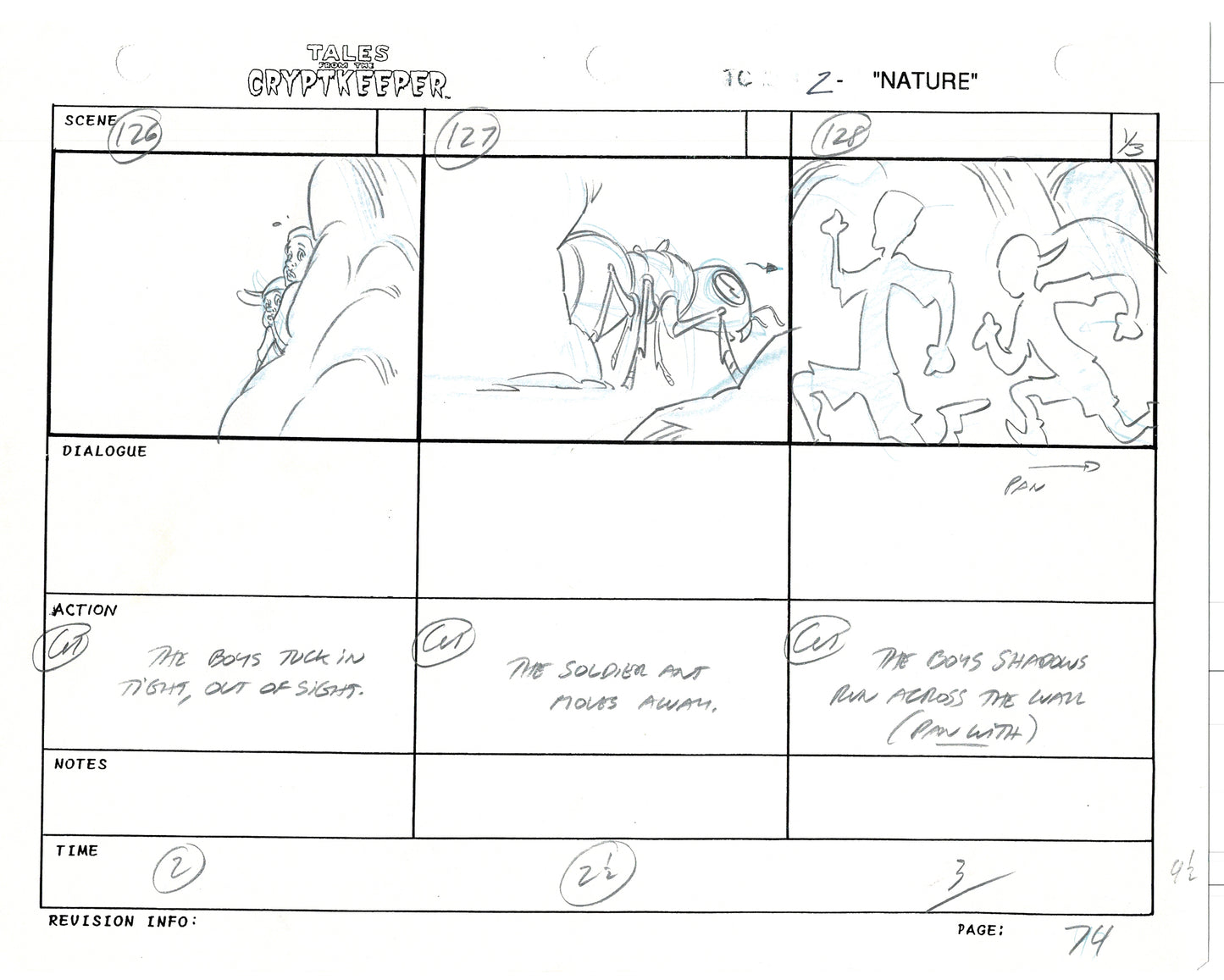 Tales From The Cryptkeeper 2 LOT Hand-Drawn Storyboards Nelvana 1993 C074-075