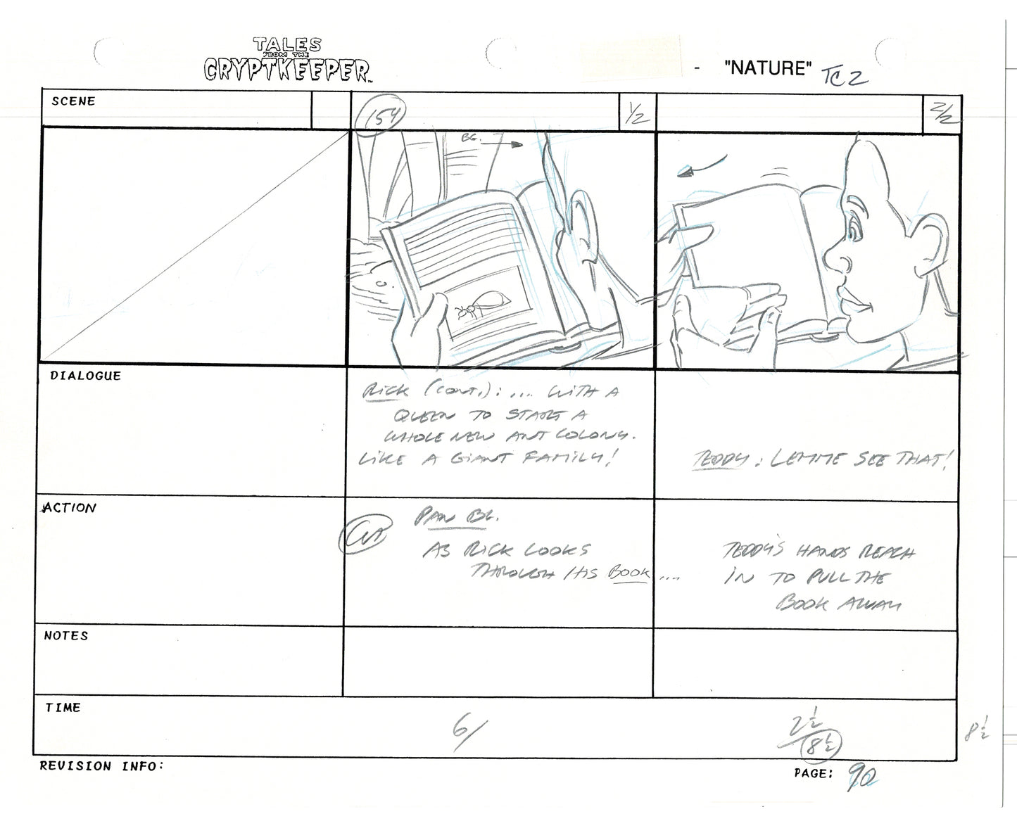Tales From The Cryptkeeper 2 LOT Hand-Drawn Storyboards Nelvana 1993 C090-091