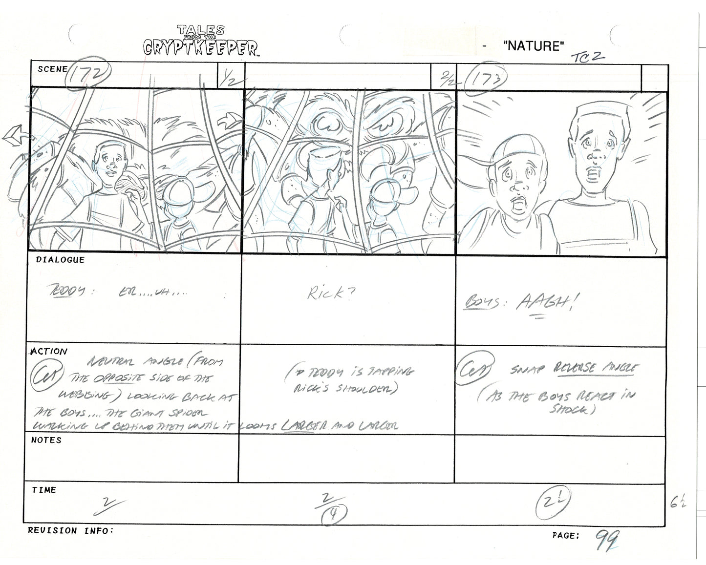 Tales From The Cryptkeeper 2 LOT Hand-Drawn Storyboards Nelvana 1993 D098-099