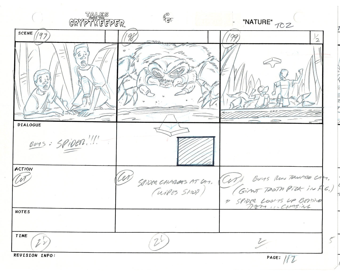Tales From The Cryptkeeper 2 LOT Hand-Drawn Storyboards Nelvana 1993 D108-109