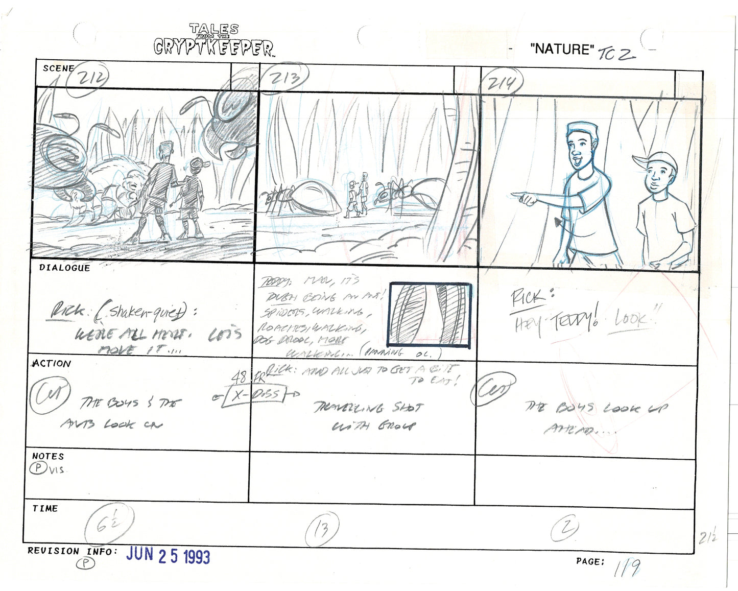 Tales From The Cryptkeeper 2 LOT Hand-Drawn Storyboards Nelvana 1993 D112-113
