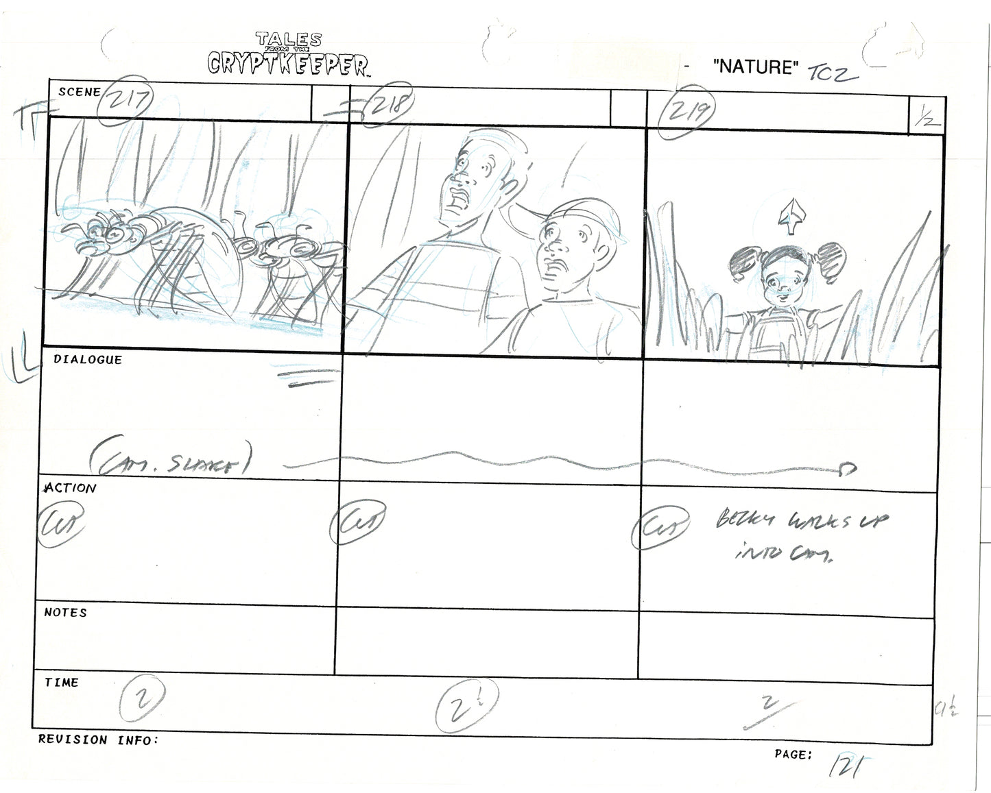 Tales From The Cryptkeeper 2 LOT Hand-Drawn Storyboards Nelvana 1993 D114-115