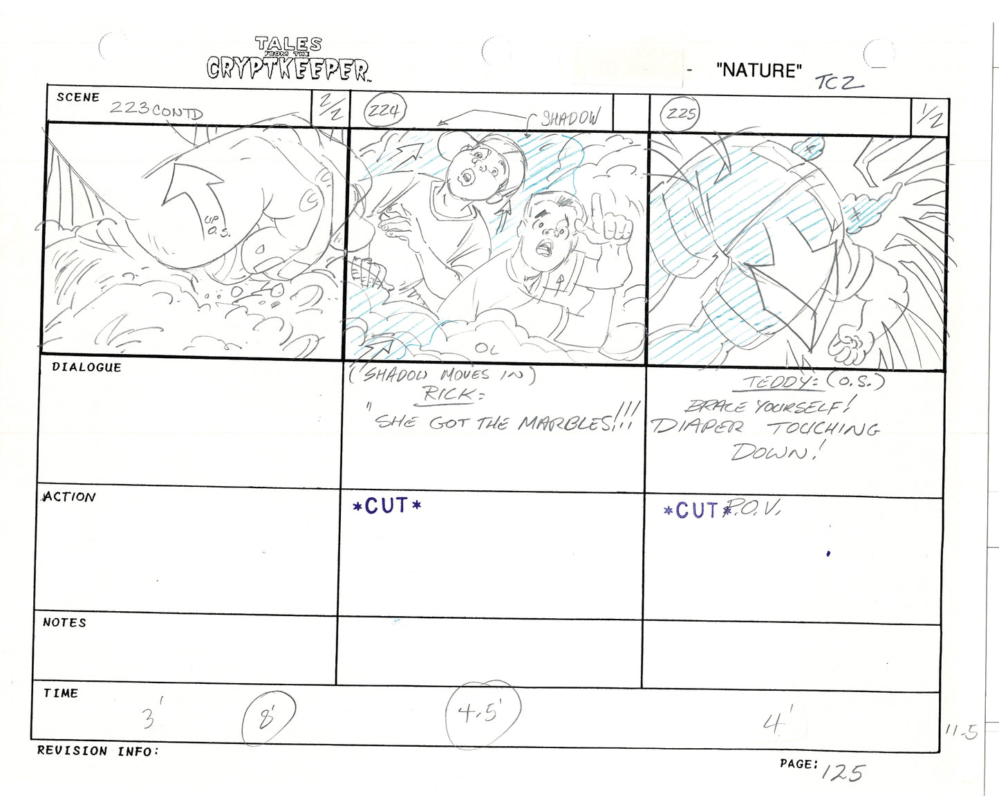 Tales From The Cryptkeeper 2 LOT Hand-Drawn Storyboards Nelvana 1993 D118-119