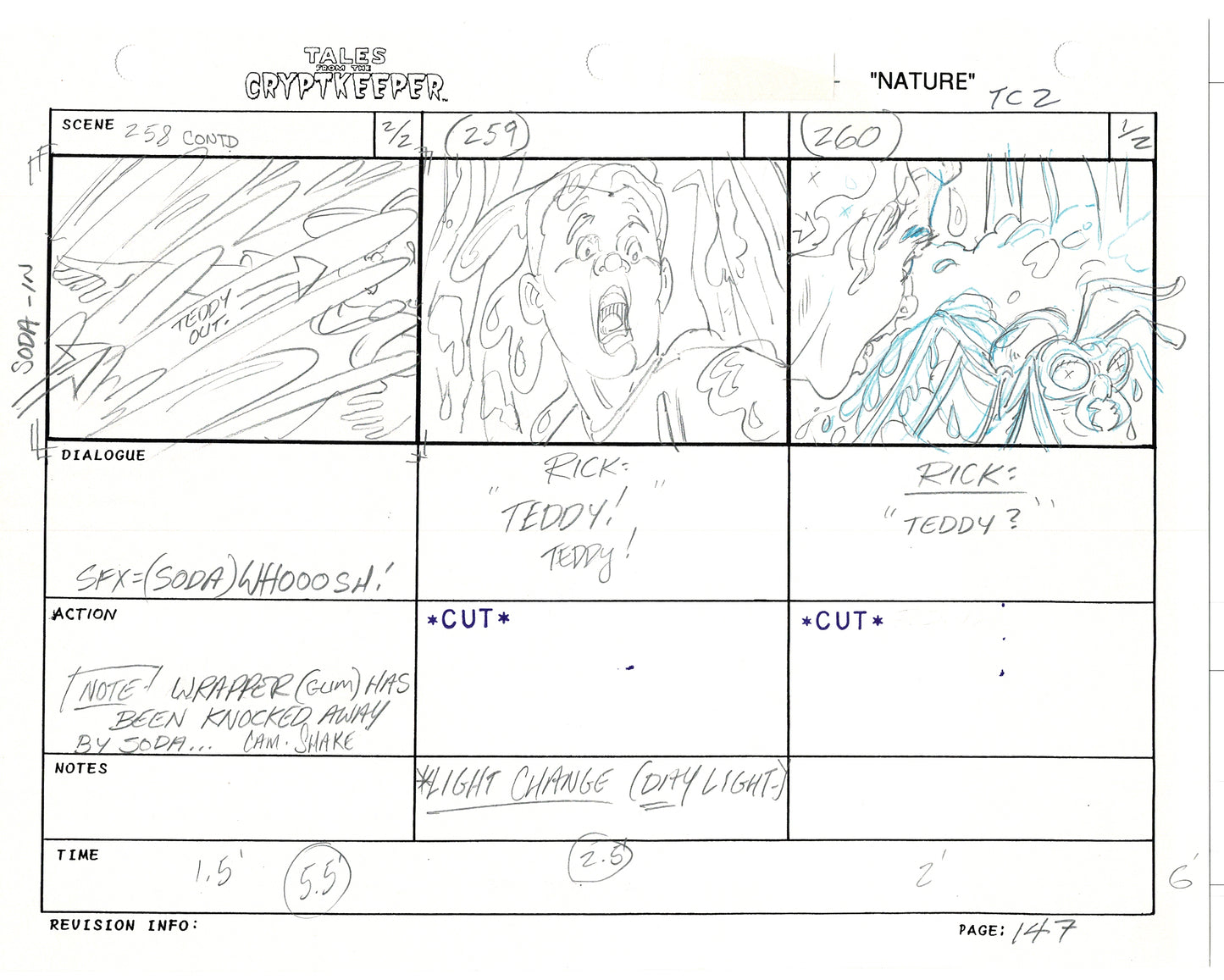 Tales From The Cryptkeeper 2 LOT Hand-Drawn Storyboards Nelvana 1993 D140-141