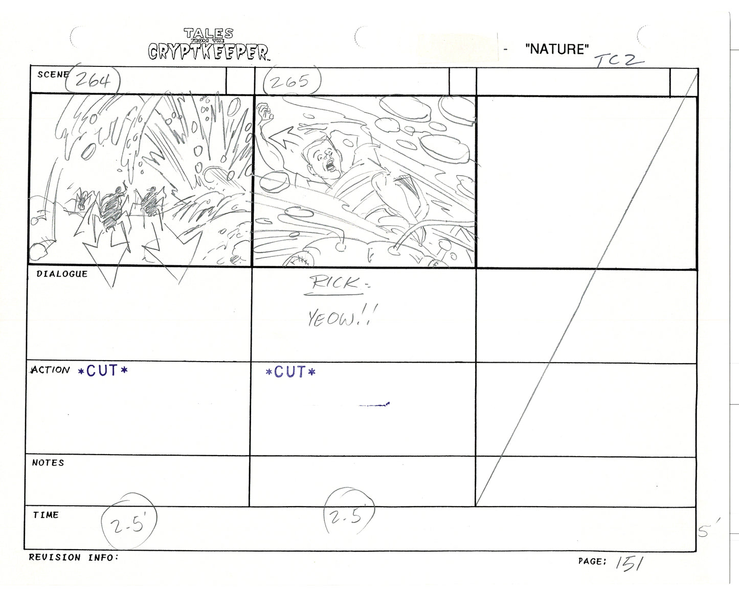 Tales From The Cryptkeeper 2 LOT Hand-Drawn Storyboards Nelvana 1993 D144-145