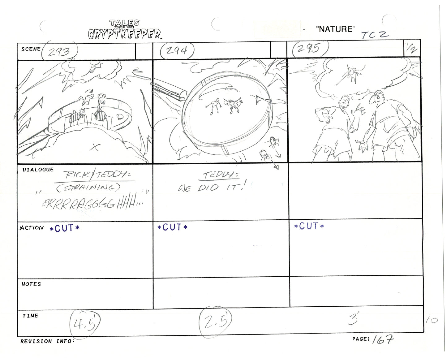 Tales From The Cryptkeeper 2 LOT Hand-Drawn Storyboards Nelvana 1993 E160-161