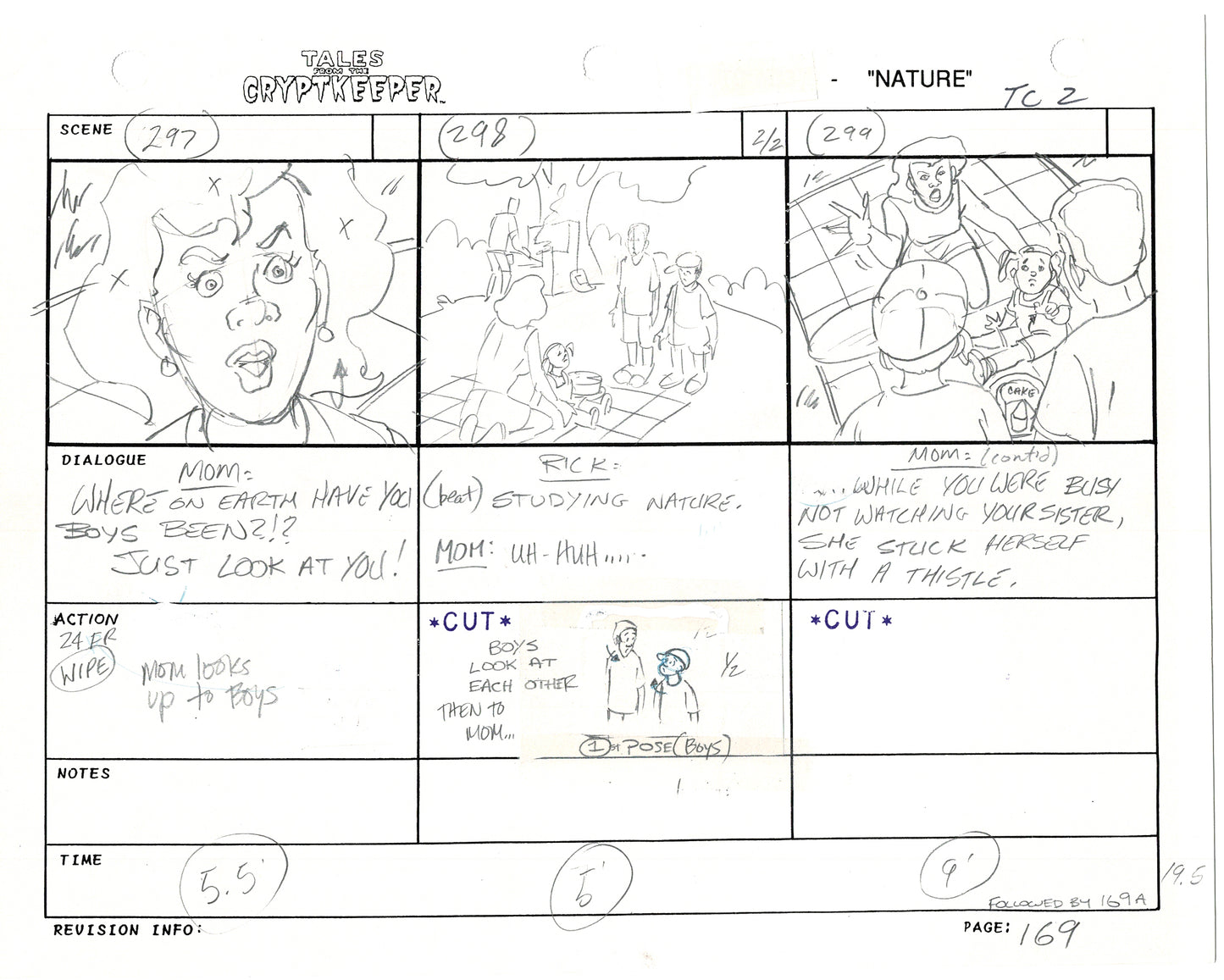 Tales From The Cryptkeeper 2 LOT Hand-Drawn Storyboards Nelvana 1993 E162-163