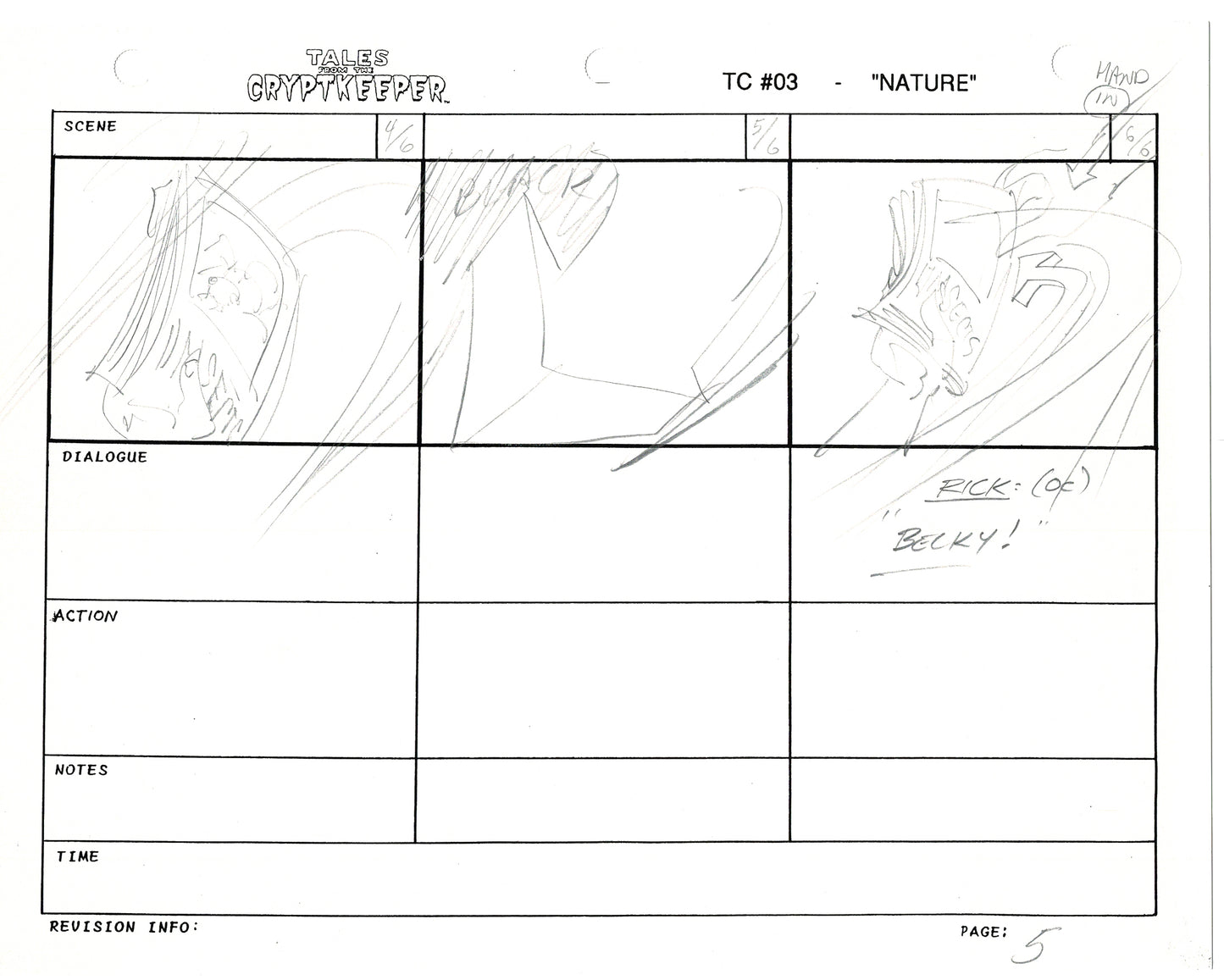Tales From The Cryptkeeper 2 LOT Hand-Drawn Storyboards Nelvana 1993 E174-175