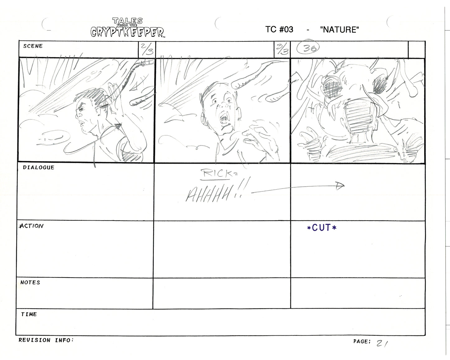 Tales From The Cryptkeeper 2 LOT Hand-Drawn Storyboards Nelvana 1993 E190-191