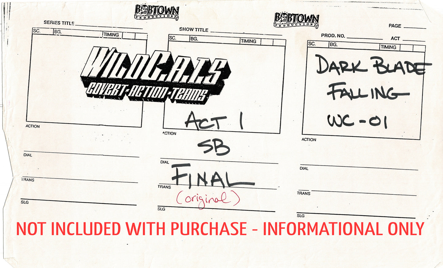 Jim Lee Wildc.a.t.s. Wildcats Production Animation Storyboard Nelvana 1994-5 D1-001