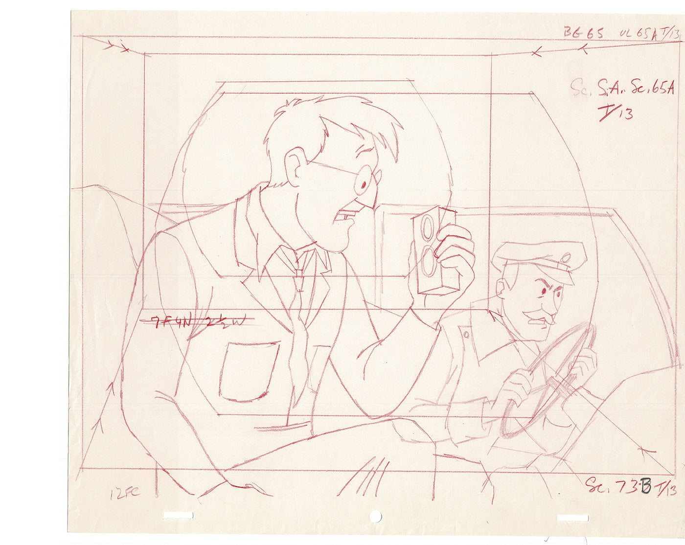 Tintin Adventures of Cartoon Animation Cel Drawing Herge 1957 to 1964 F-12