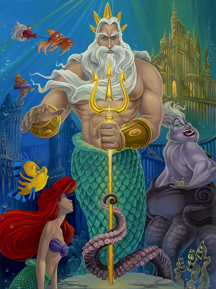 The Little Mermaid Walt Disney Fine Art Jared Franco Signed Limited Edition of 195 Print on Canvas "Triton's Kingdom" - REGULAR EDITION