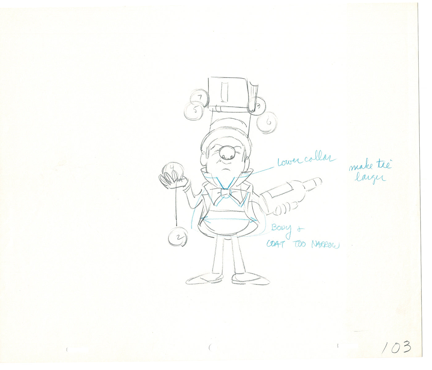 WC Fields Jay Ward Original Production Animation Cel Drawing 1970's AS-022