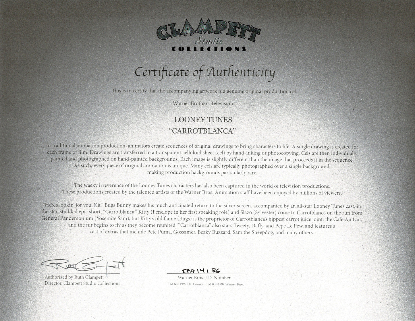 Bugs Bunny and Yosemite Sam Animation Art Cel Setup 1995 Carrotblanca Direct from Warner Brothers