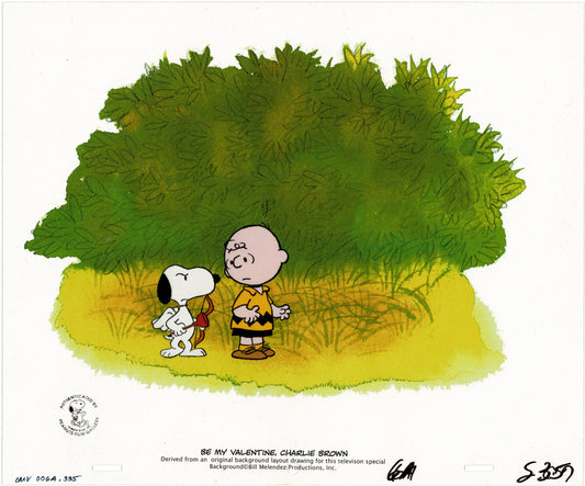 PEANUTS Be My Valentine Charlie Brown Snoopy Production Animation Cel Setup from 1975 Charles Schulz Melendez Studio-Direct sn35