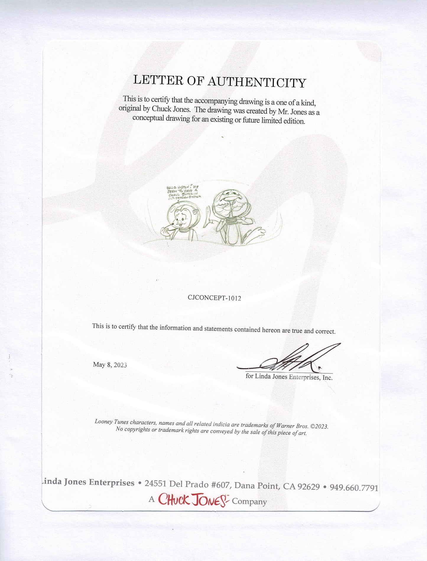 Daffy Duck Porky Pig Chuck Jones Original Concept Drawing for a Ltd Ed From Warner Brothers Duck Dodgers