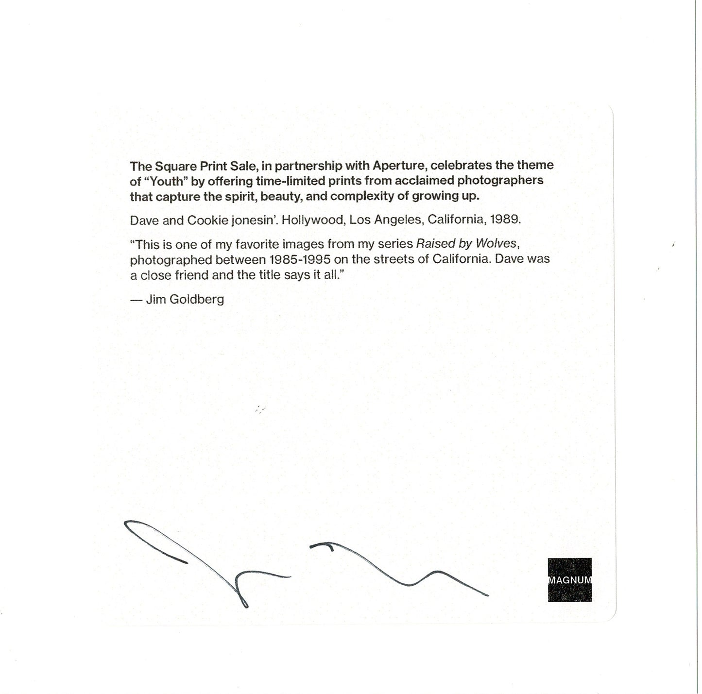 Jim Goldberg Signed Dave and Cookie jonesin' Limited Edition Magnum Photograph Print