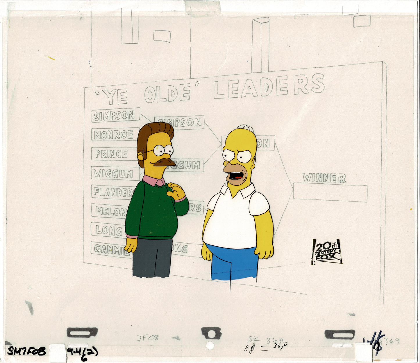 Simpsons Homer and Flanders Production Animation Cel Setup Fox 1990