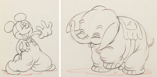 Mickey Mouse 1936 Original Production Animation Cel Drawings (2 Lot) from Disney Mickeys Elephant 58