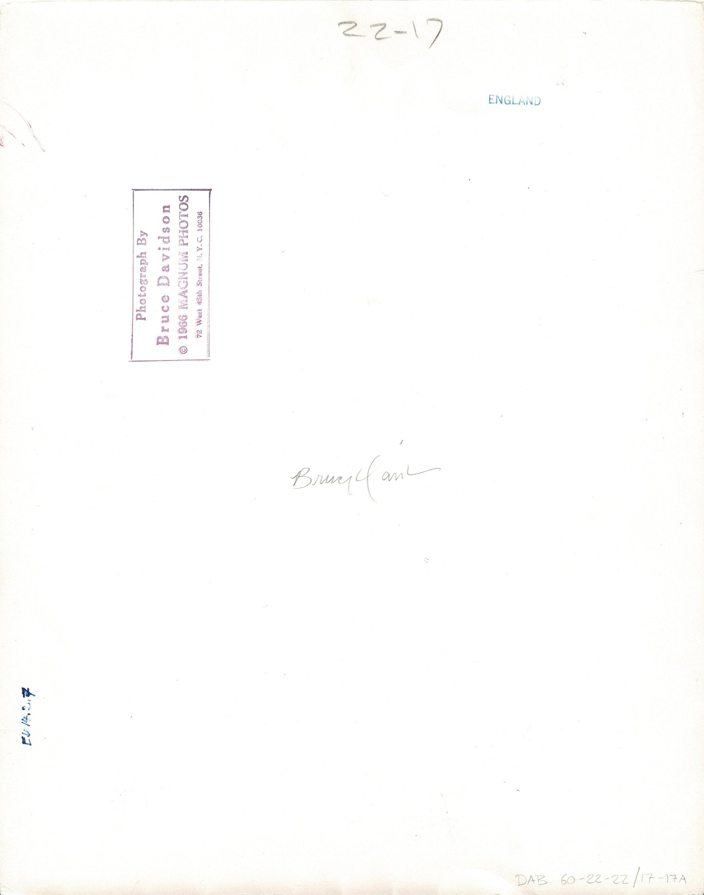 Bruce Davidson Signed Lone Protester "Trafalgar Square England and Scotland 1960" Gelatin Silver Print Photograph