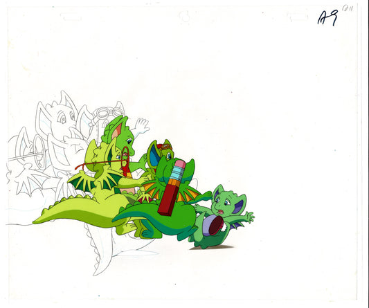 Pocket Dragon Adventures DIC production animation cel with stuck drawing 1998 Real Musgrave a9