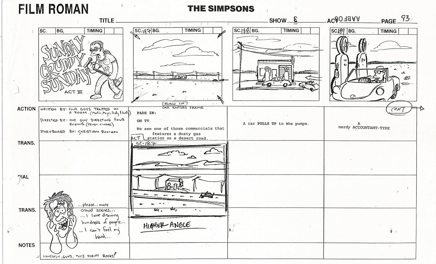 The Simpsons Production Animation Storyboard Copy Fox 1999 AS-01