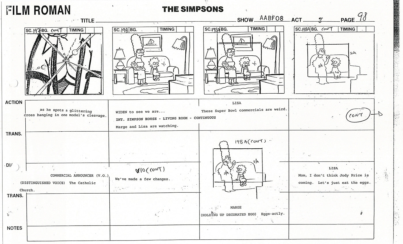 The Simpsons Production Animation Storyboard Copy Fox 1999 AS-07