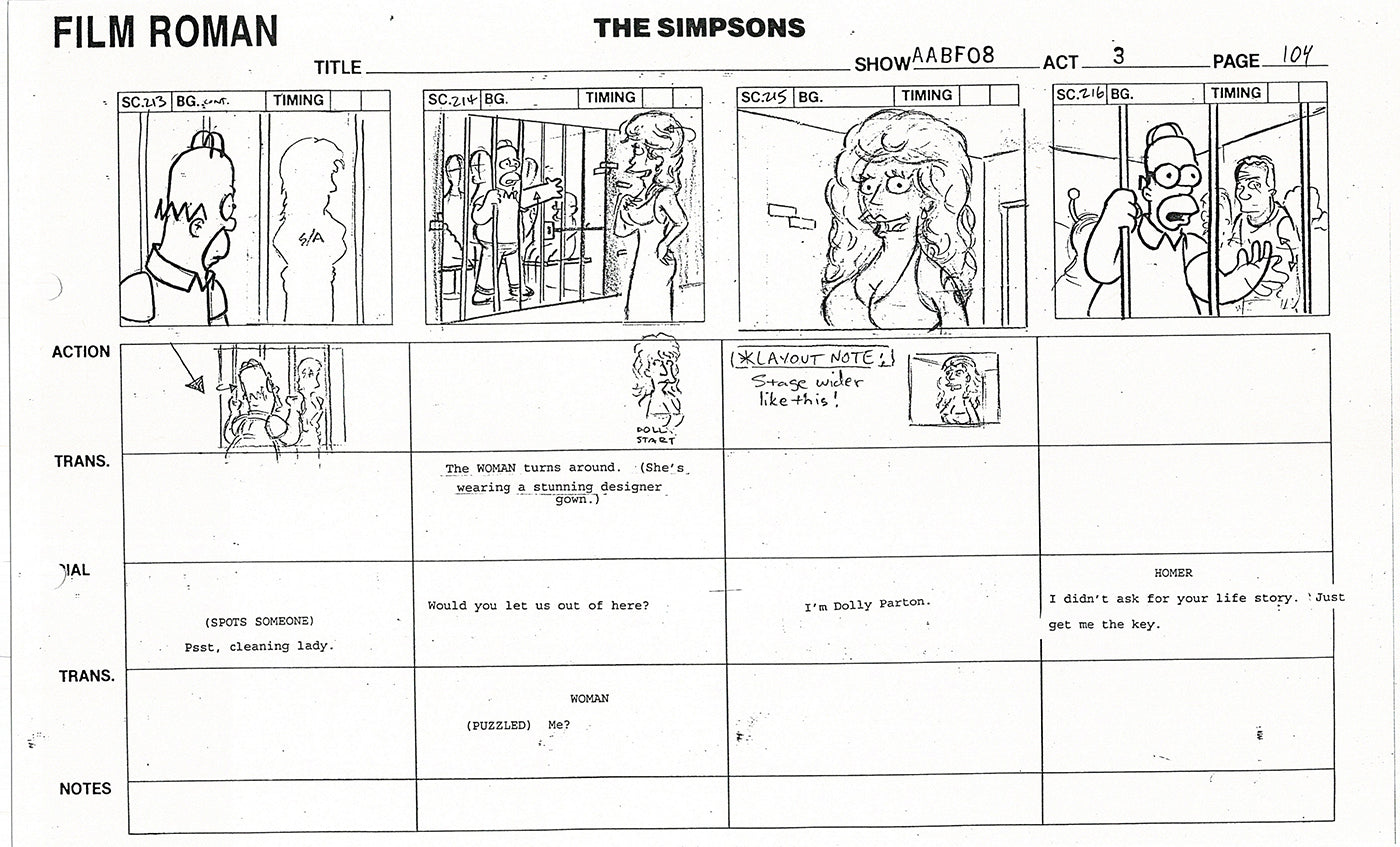The Simpsons Production Animation Storyboard Copy Fox 1999 AS-14