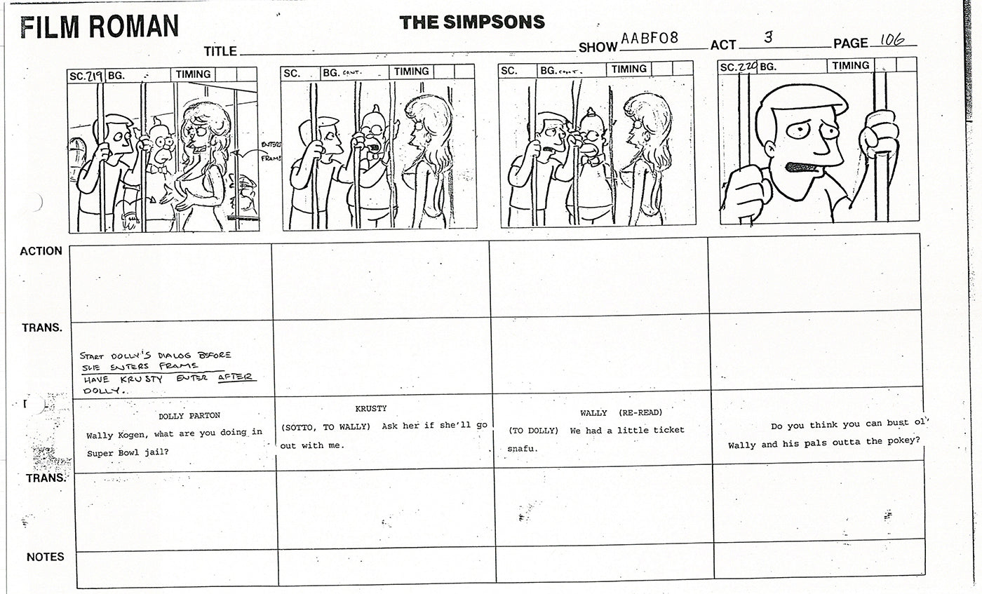 The Simpsons Production Animation Storyboard Copy Fox 1999 AS-17