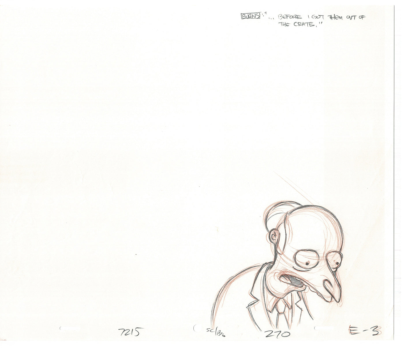 The Simpsons Mr Burns Original Production Animation Cel Drawing 1993 Fox CD-020