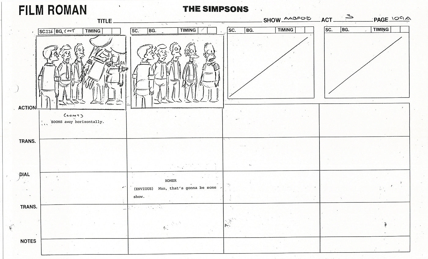 The Simpsons Production Animation Storyboard Copy Fox 1999 AS-21