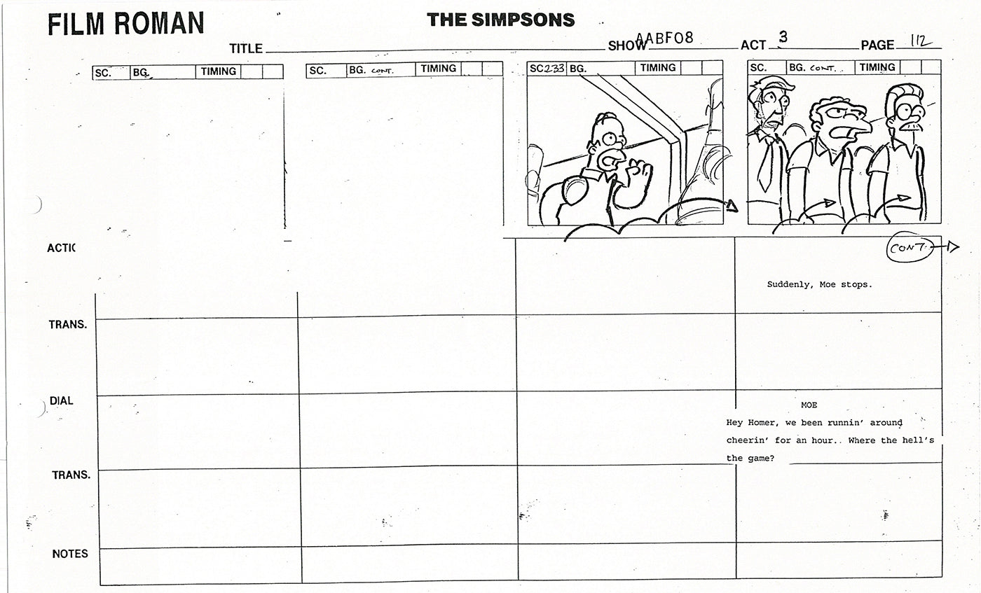 The Simpsons Production Animation Storyboard Copy Fox 1999 AS-24